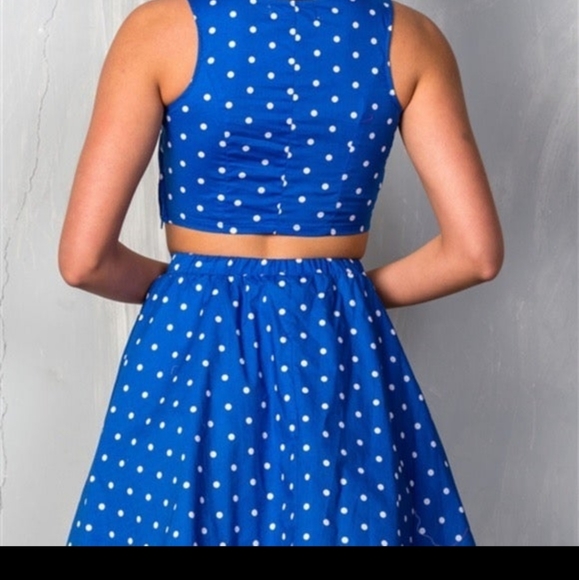 Bailey blue polka dot crop top and skirt - Picture 3 of 9